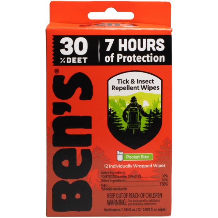 Ben's Insect Repellent Wipes - 30 Percent DEET - Package of 12