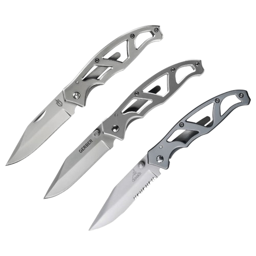 Gerber Stainless Steel Paraframe I Plain Edge, Paraframe II Serrated & Paraframe Mini Plain Edge Folding Knife Combo