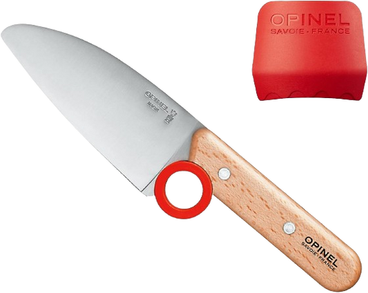 Opinel Le Petit Chef Knife Set, Chef Knife with Rounded Tip, Fingers Guard, For Children, Teaching Food Prep and Kitchen Safety, 2 Piece Set, Made in France